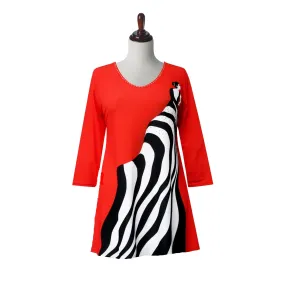 Valentina "Zebra Dream" V-Neck Tunic in Red, White & Black - 25600-TU