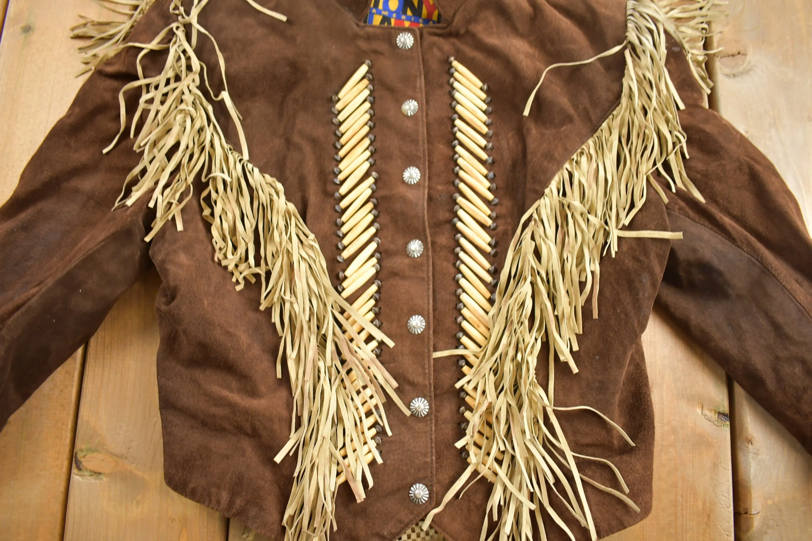 Vintage 1980s Tony Lama Americana Suede Fringe Jacket