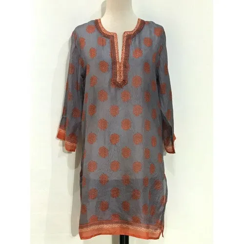 Women's Long Silk Tunic Dress in Orange