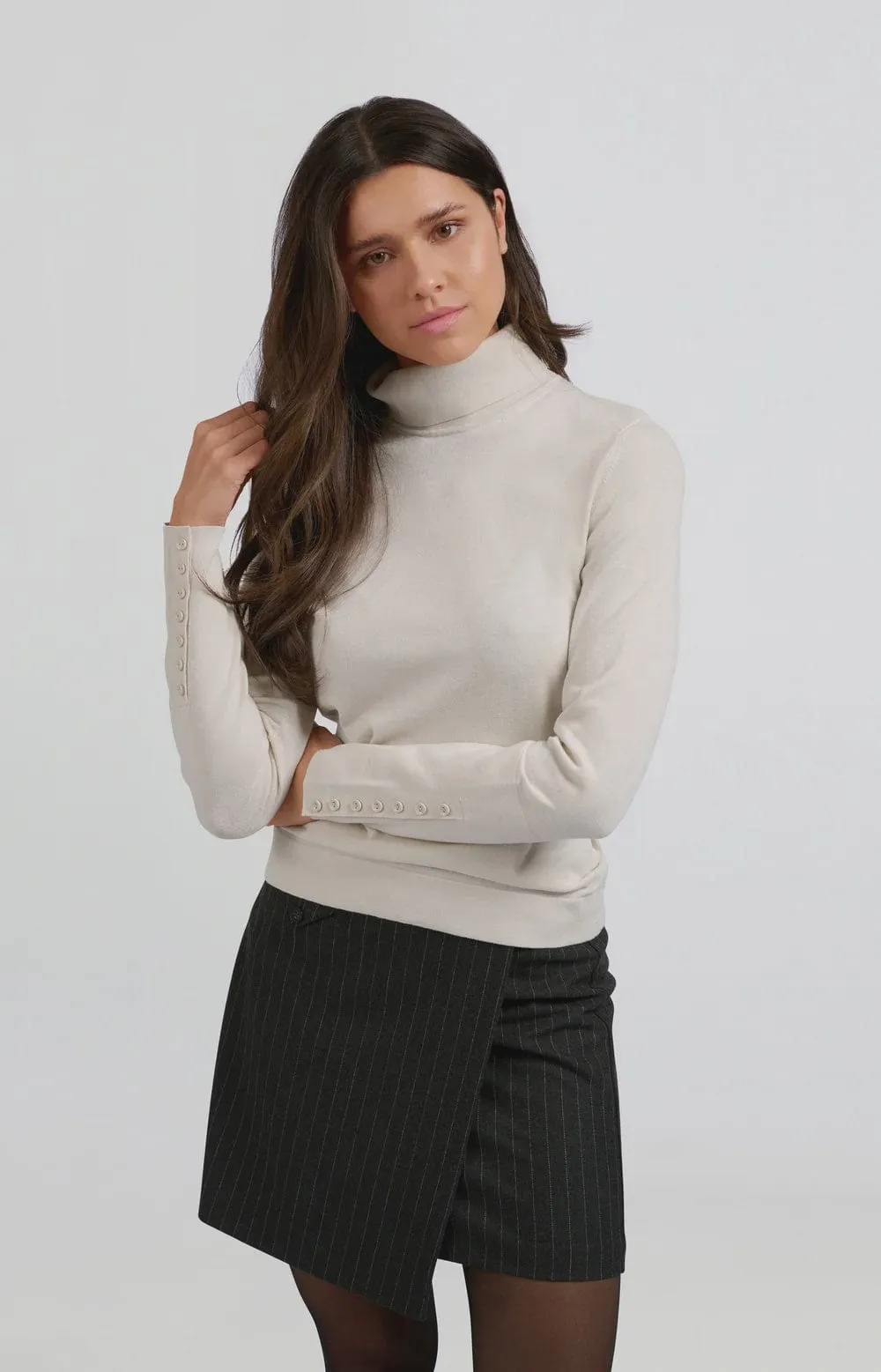 Yaya Turtleneck Jumper and Button Cuffs Chalk White