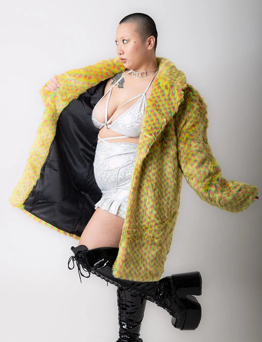 YELLOW MERMAID FAUX FUR JACKET - MID LENGTH ✰ MADE 4 U ✰